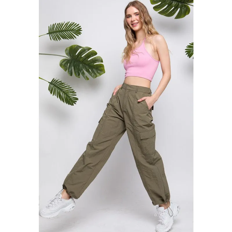 Super Comfy Parachute Cargo Pants - Olive