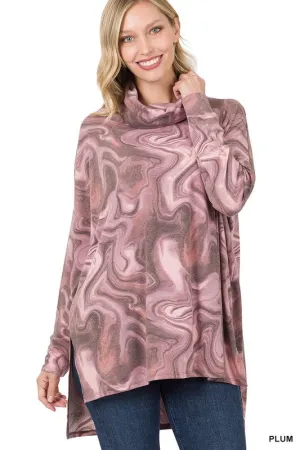 Swirl Print Cow Neck Sweater