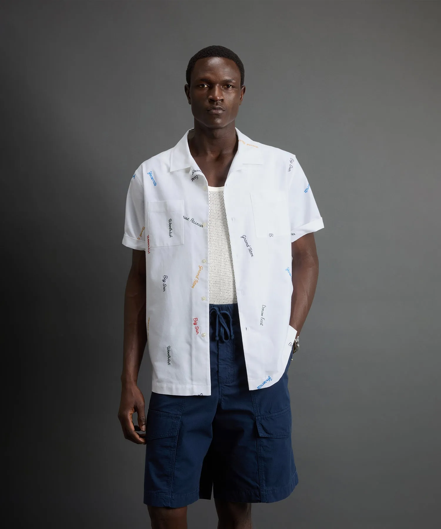 Todd Snyder x Woolrich Embroidered Camp Shirt in White