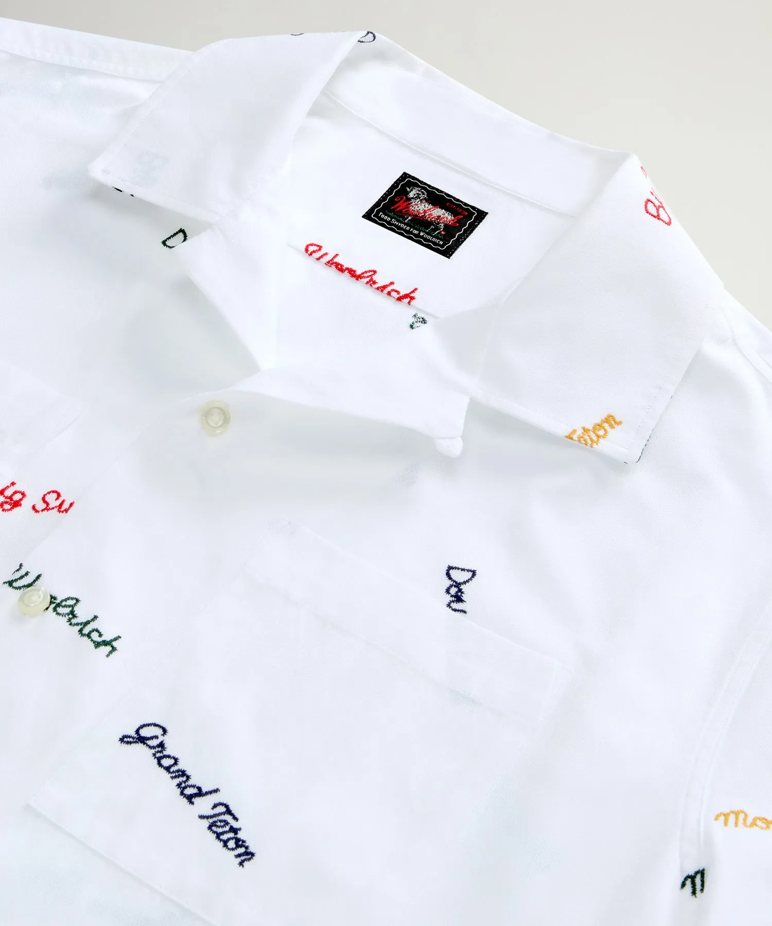 Todd Snyder x Woolrich Embroidered Camp Shirt in White