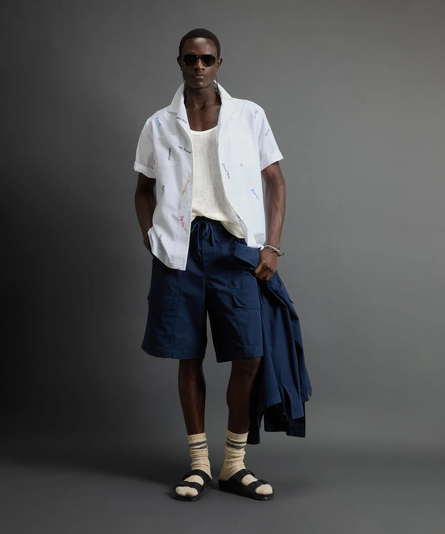 Todd Snyder x Woolrich Embroidered Camp Shirt in White