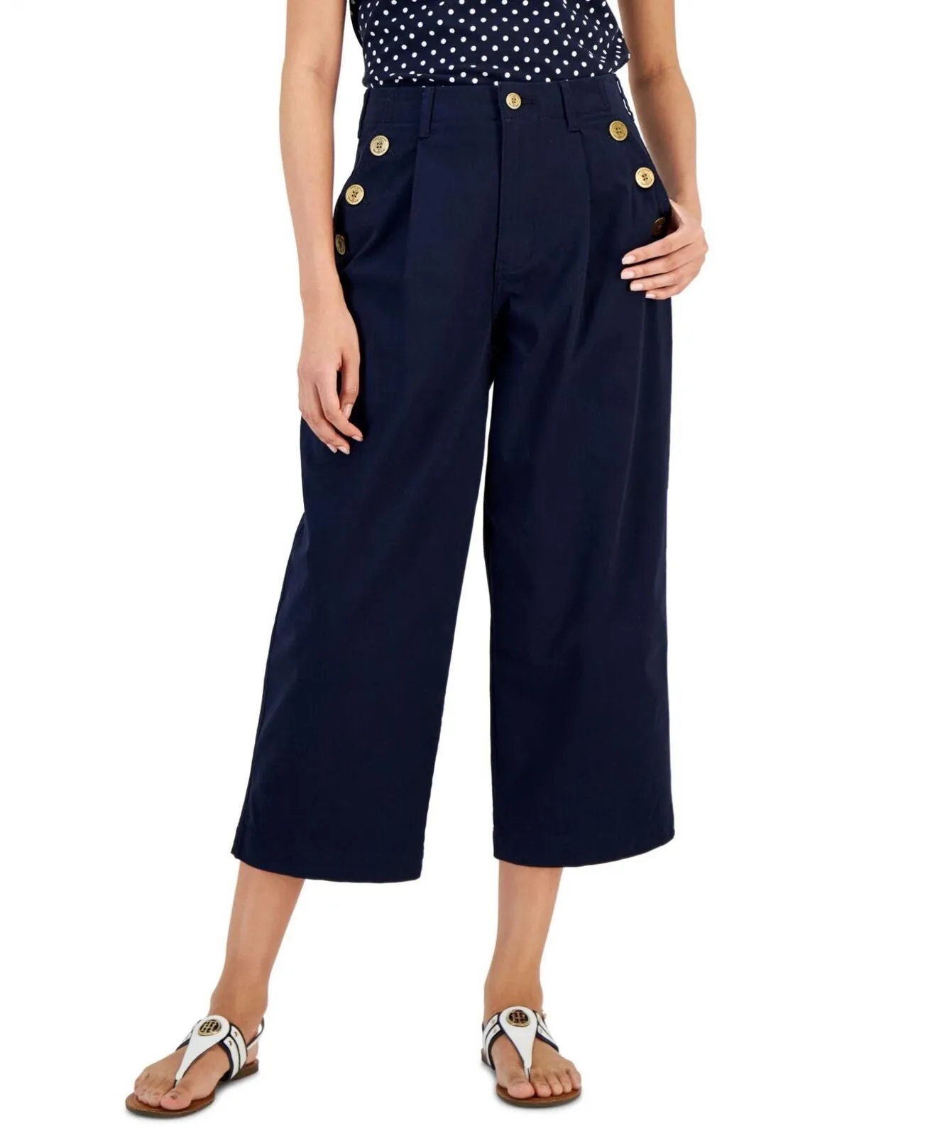 Tommy Hilfiger Women's Wide-Leg Sailor Chino Pants J3AK0501 Sky Captain Blue 16
