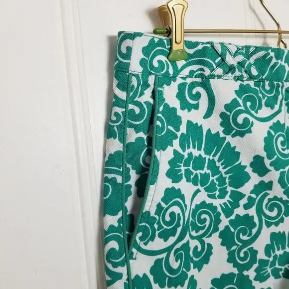 Tory Burch Teal Gabriel Shorts Women Floral Vine Printed Cotton Shorts Size 6