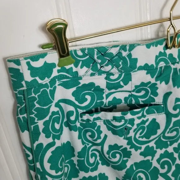 Tory Burch Teal Gabriel Shorts Women Floral Vine Printed Cotton Shorts Size 6