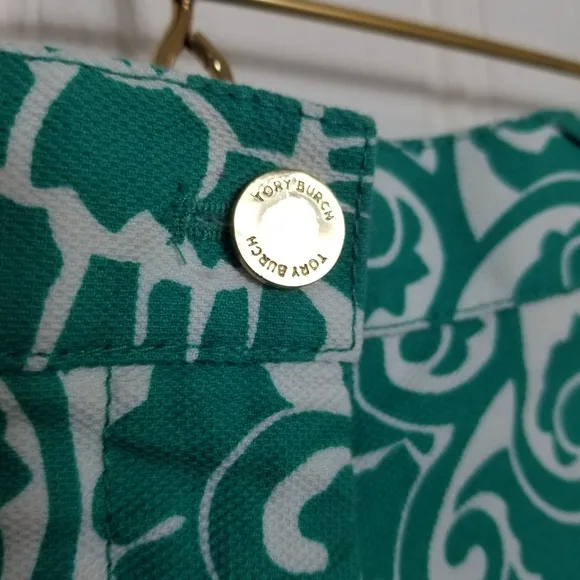 Tory Burch Teal Gabriel Shorts Women Floral Vine Printed Cotton Shorts Size 6