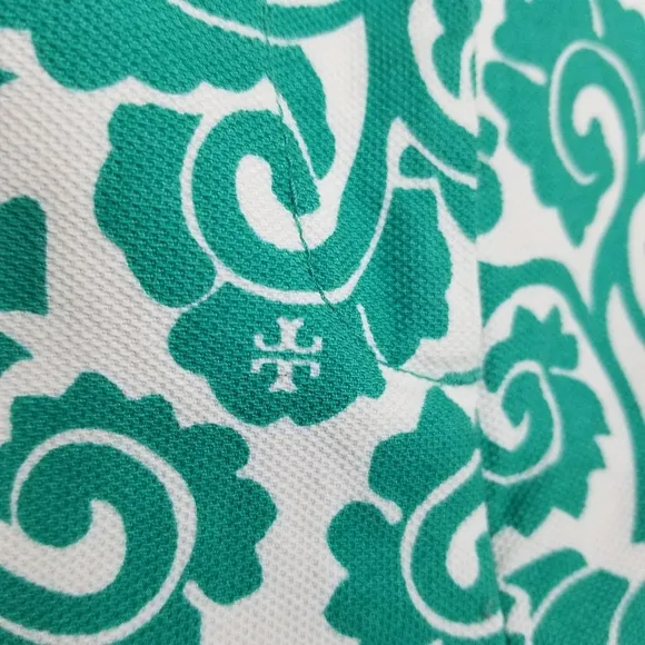 Tory Burch Teal Gabriel Shorts Women Floral Vine Printed Cotton Shorts Size 6