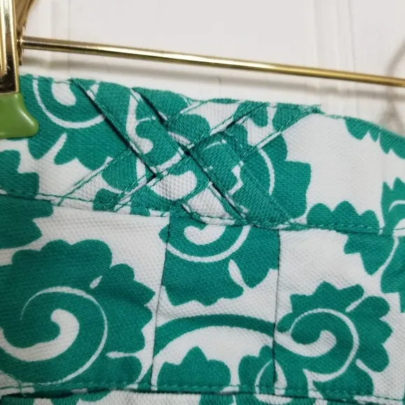 Tory Burch Teal Gabriel Shorts Women Floral Vine Printed Cotton Shorts Size 6