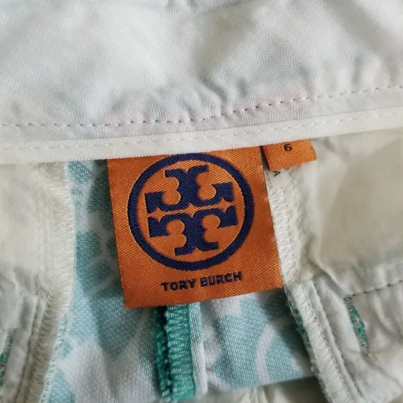 Tory Burch Teal Gabriel Shorts Women Floral Vine Printed Cotton Shorts Size 6