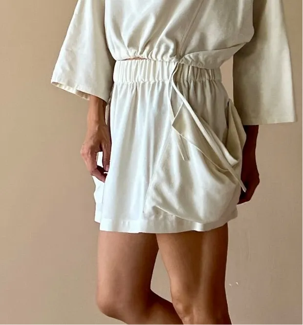Traveling Pocket Mini Skirt Ivory Raw Silk