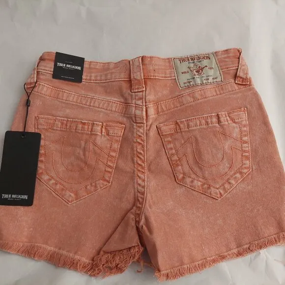 True Religion Brand Jeans Maisie High Rise Shorts Salmon Bisque NWT $129