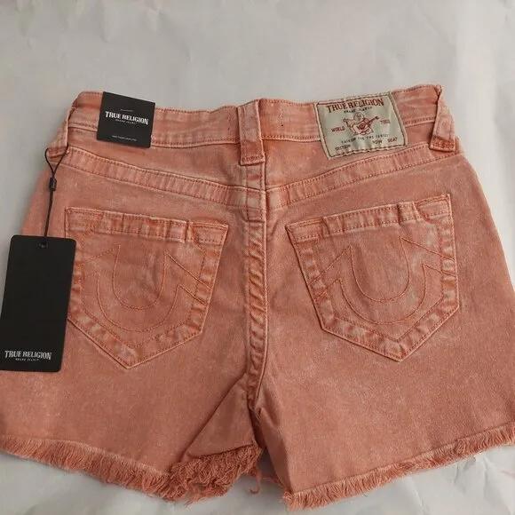 True Religion Brand Jeans Maisie High Rise Shorts Salmon Bisque NWT $129