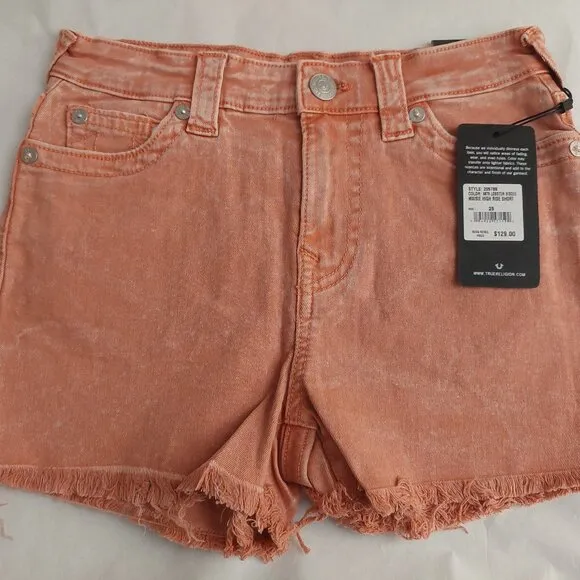 True Religion Brand Jeans Maisie High Rise Shorts Salmon Bisque NWT $129