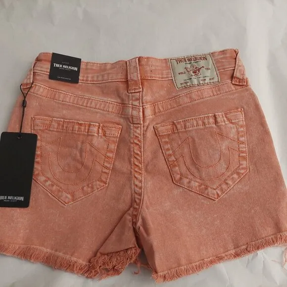 True Religion Brand Jeans Maisie High Rise Shorts Salmon Bisque NWT $129