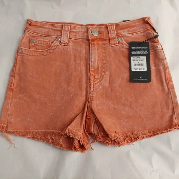 True Religion Brand Jeans Maisie High Rise Shorts Salmon Bisque NWT $129