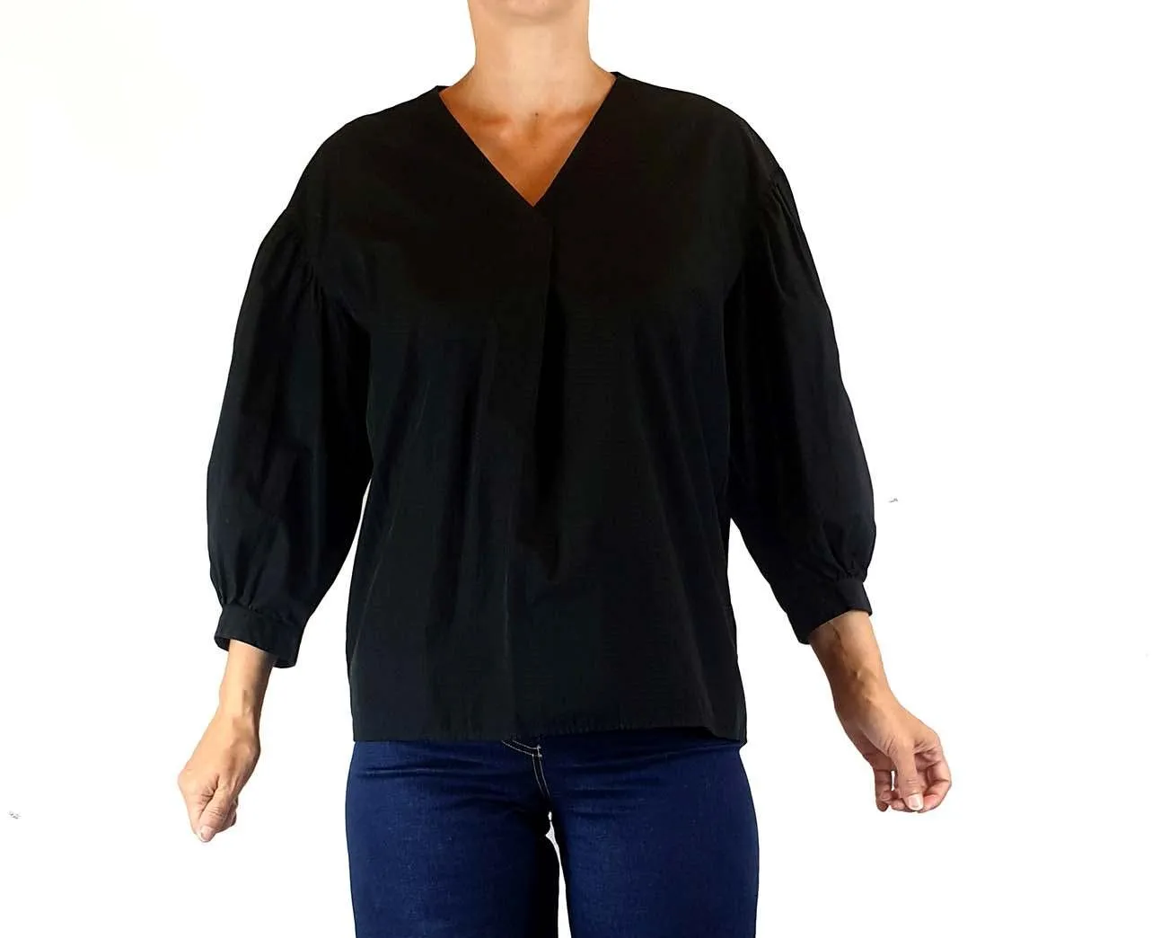 Uniqlo black 100% cotton 3/4 length shirt size XS, best fits 8