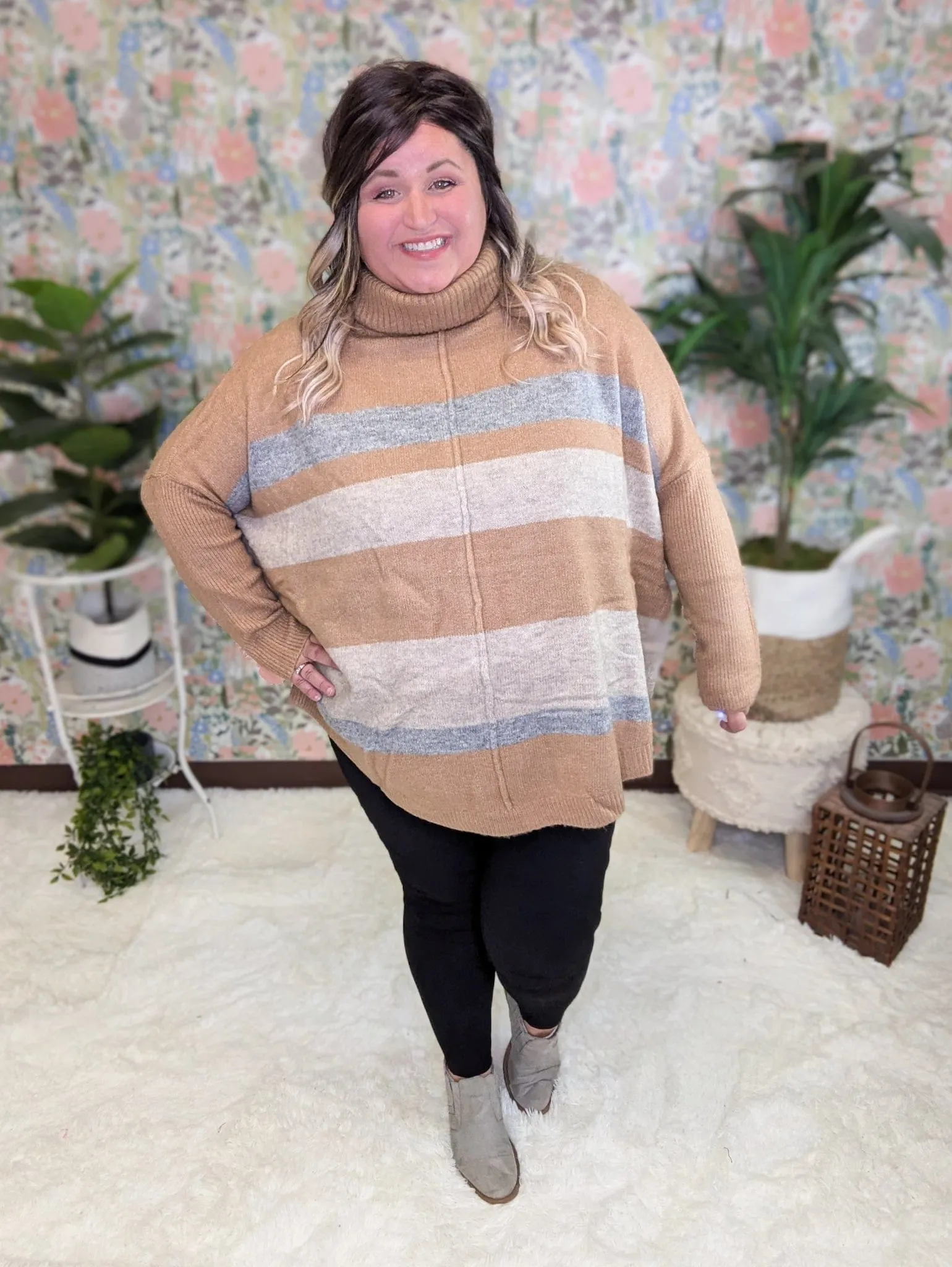 Vera Funnel Neck Tunic Sweater in Camel Neutrals