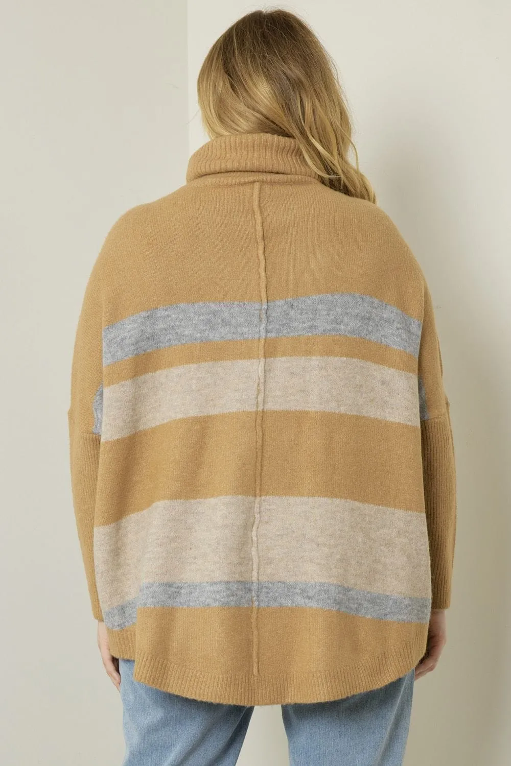 Vera Funnel Neck Tunic Sweater in Camel Neutrals