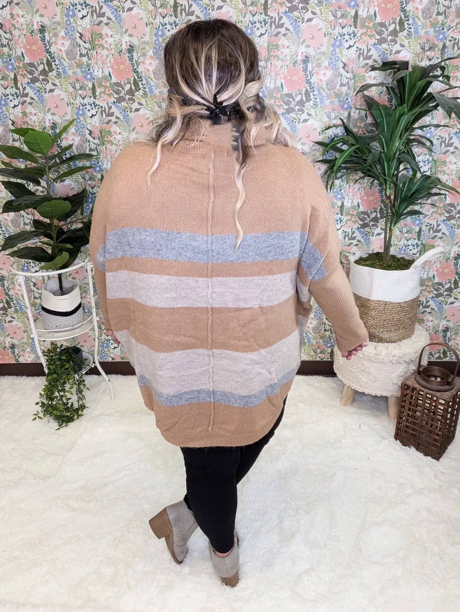 Vera Funnel Neck Tunic Sweater in Camel Neutrals
