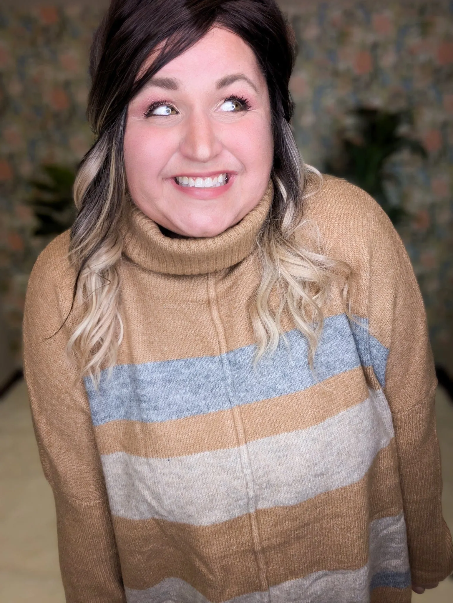 Vera Funnel Neck Tunic Sweater in Camel Neutrals