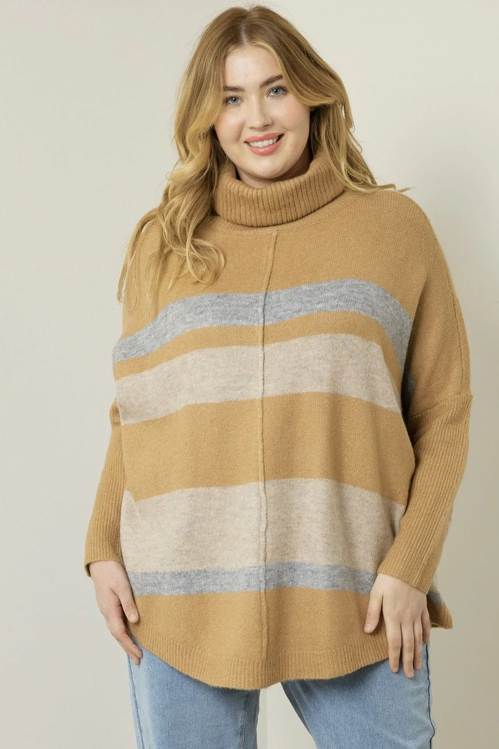 Vera Funnel Neck Tunic Sweater in Camel Neutrals