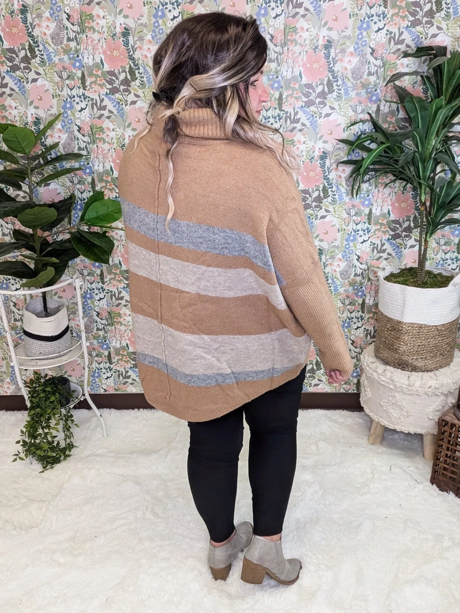 Vera Funnel Neck Tunic Sweater in Camel Neutrals