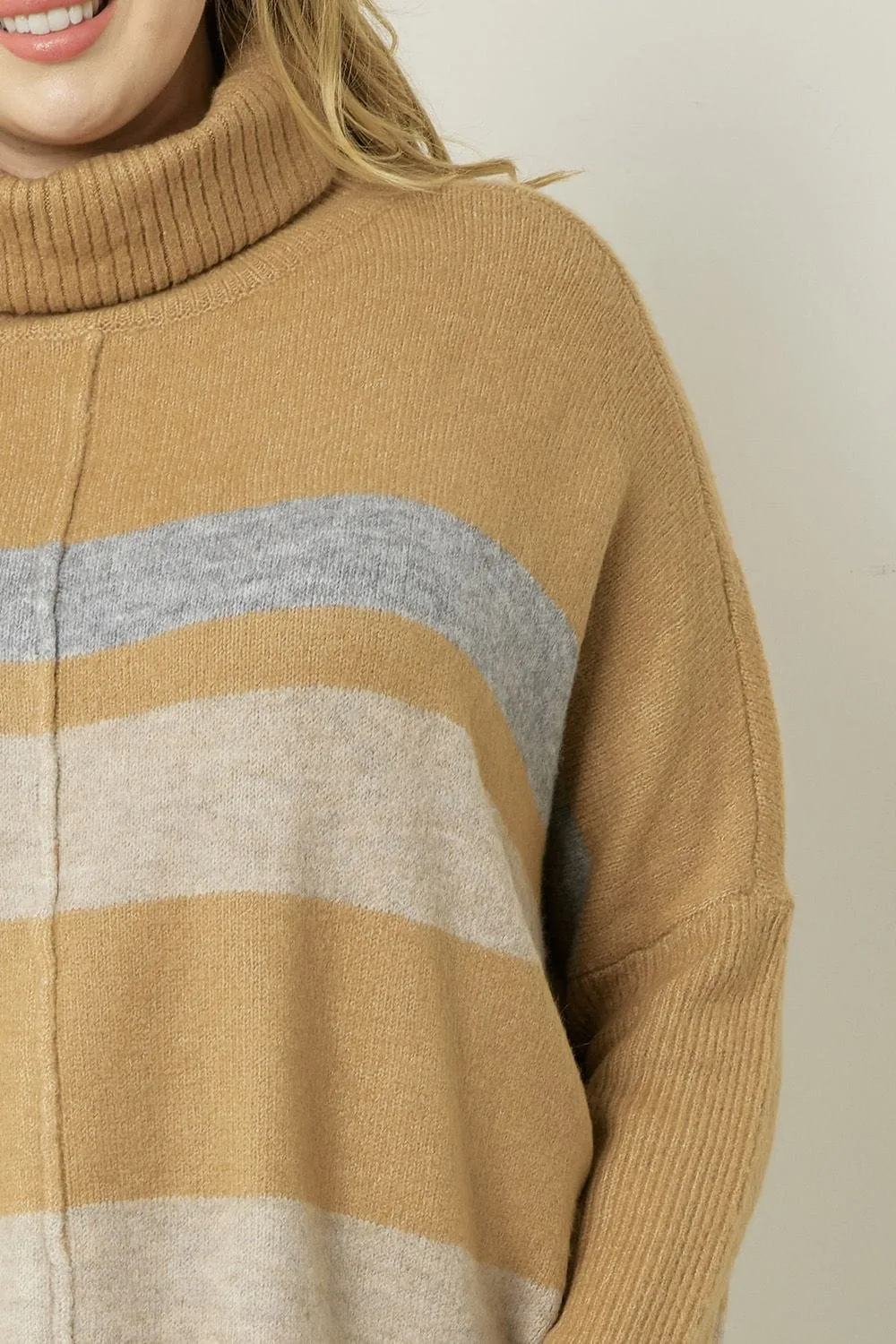 Vera Funnel Neck Tunic Sweater in Camel Neutrals