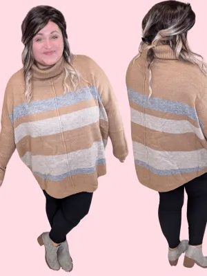 Vera Funnel Neck Tunic Sweater in Camel Neutrals