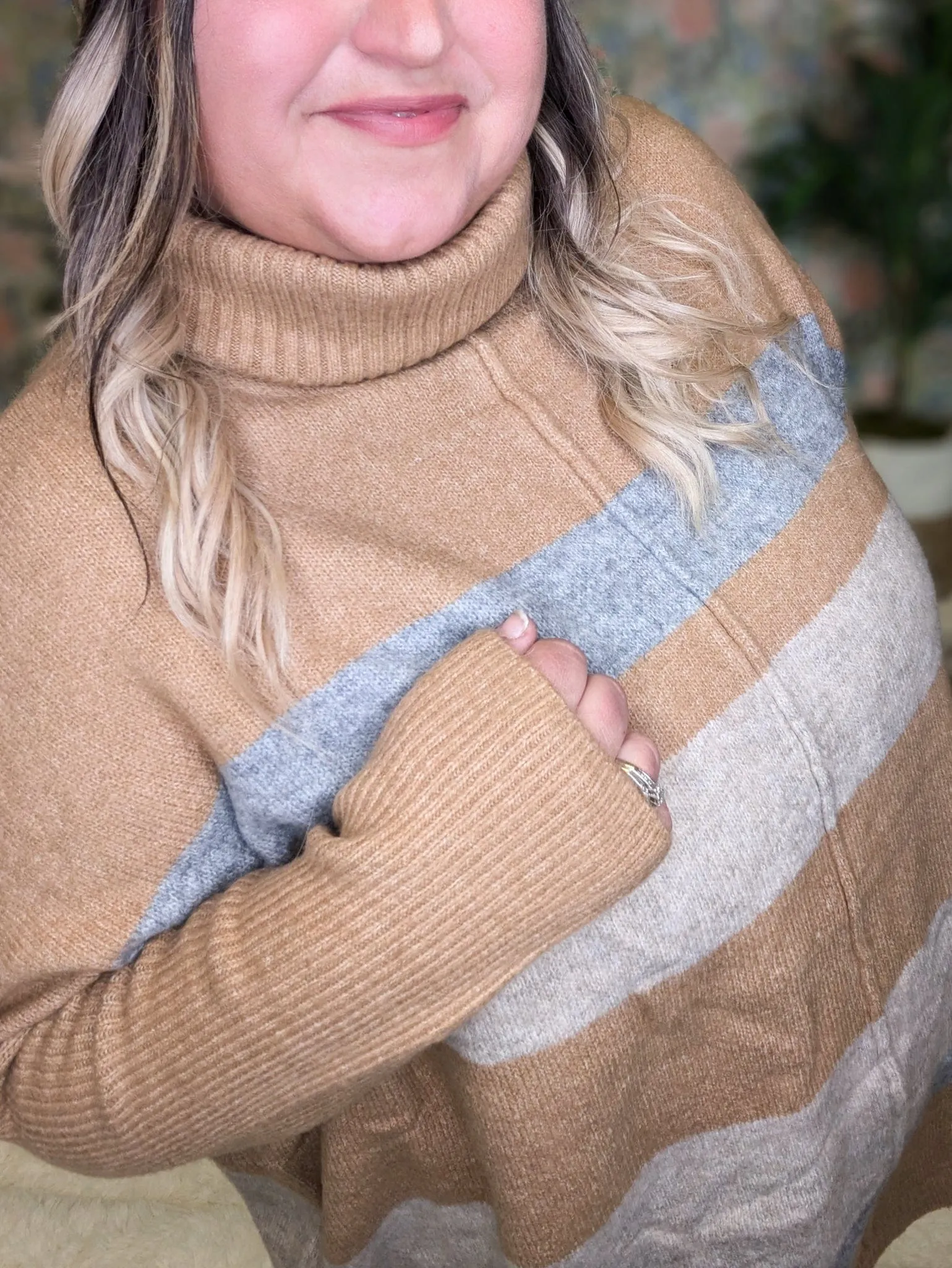 Vera Funnel Neck Tunic Sweater in Camel Neutrals