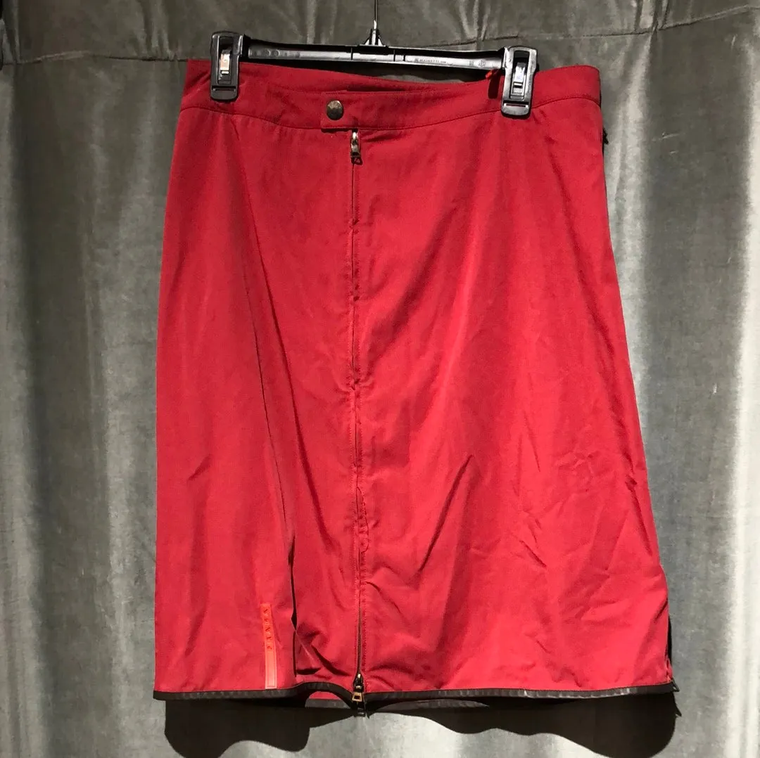 VINTAGE: PRADA Red Nylon front zip knee-length skirt
