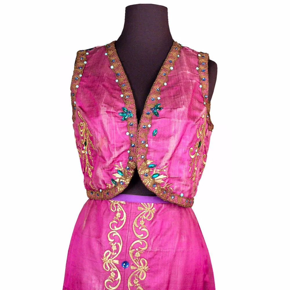 Vintage Purple Silk Beaded Skirt & Top Gypsy Boho Soutache 1970S Provenance Small