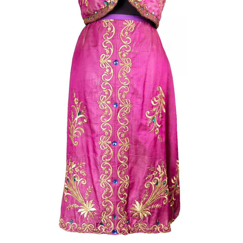 Vintage Purple Silk Beaded Skirt & Top Gypsy Boho Soutache 1970S Provenance Small