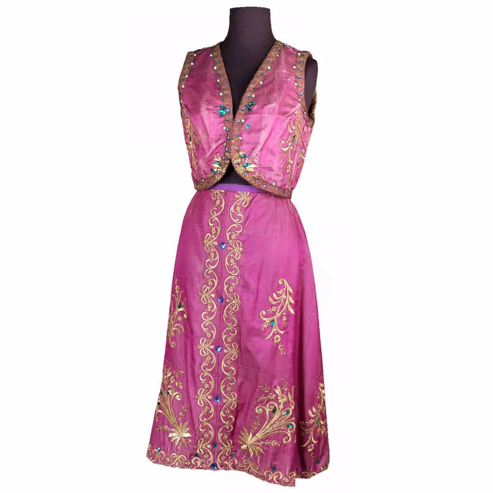 Vintage Purple Silk Beaded Skirt & Top Gypsy Boho Soutache 1970S Provenance Small