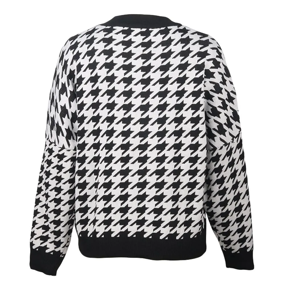 Vintage Women Plaid Knitting Hoody Sweaters