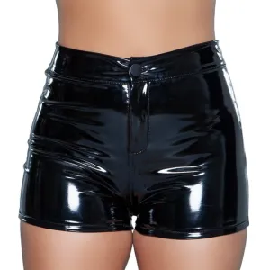 Vinyl High Waisted Shorts with Zipper