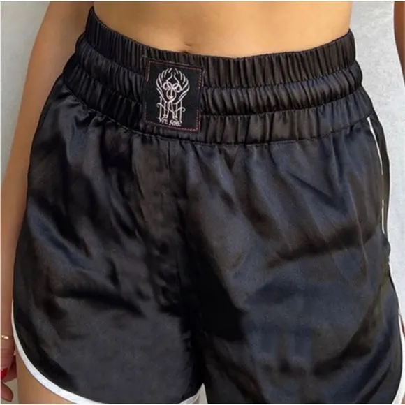 We Are Hah High-Waisted Thick Waistband Haht Boxer Satin Shorts Black Size L