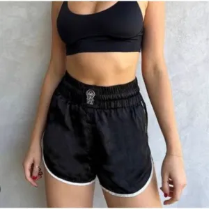 We Are Hah High-Waisted Thick Waistband Haht Boxer Satin Shorts Black Size L