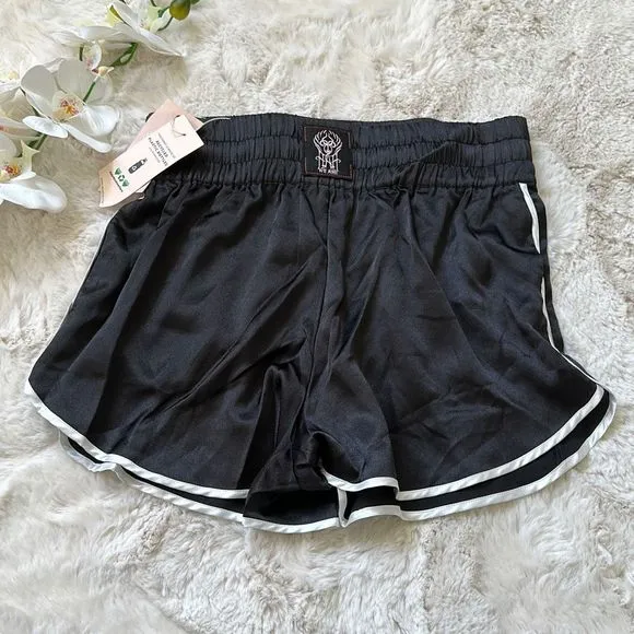We Are Hah High-Waisted Thick Waistband Haht Boxer Satin Shorts Black Size L