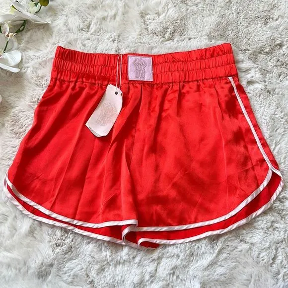 We Are Hah High-Waisted Thick Waistband Haht Boxer Satin Shorts Blood Orange Siz