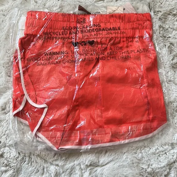 We Are Hah High-Waisted Thick Waistband Haht Boxer Satin Shorts Blood Orange Siz