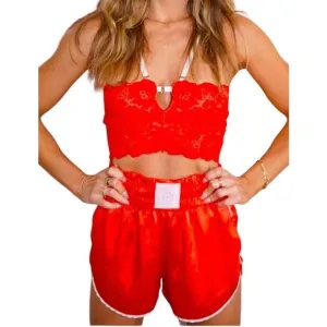 We Are Hah High-Waisted Thick Waistband Haht Boxer Satin Shorts Blood Orange Siz