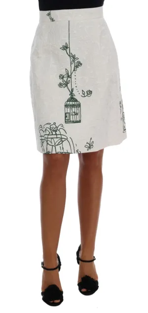White Garden Print Crepe Skirt