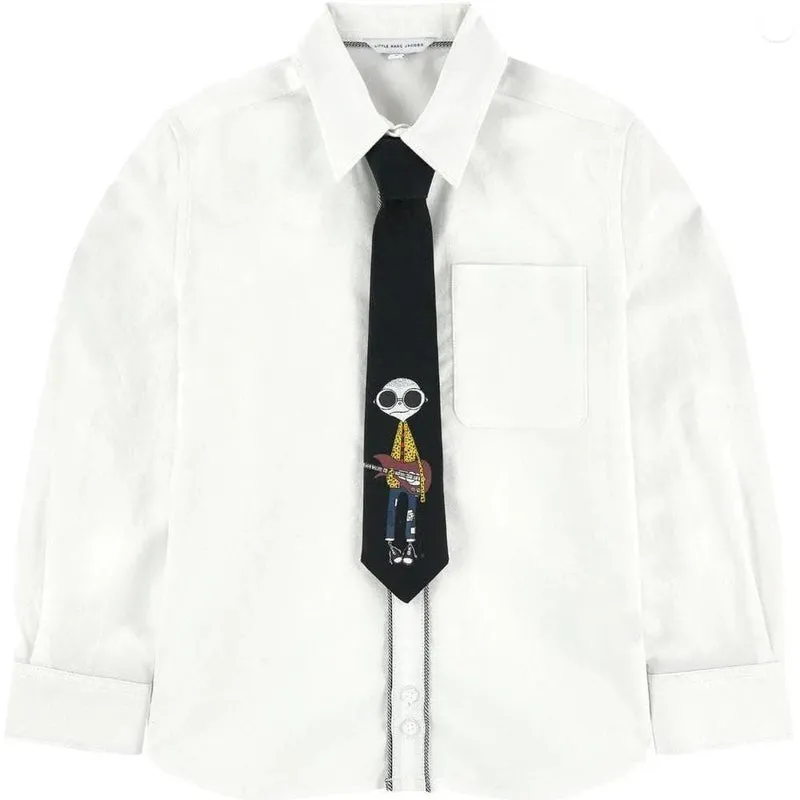 White Long Sleeve Shirt With Tie