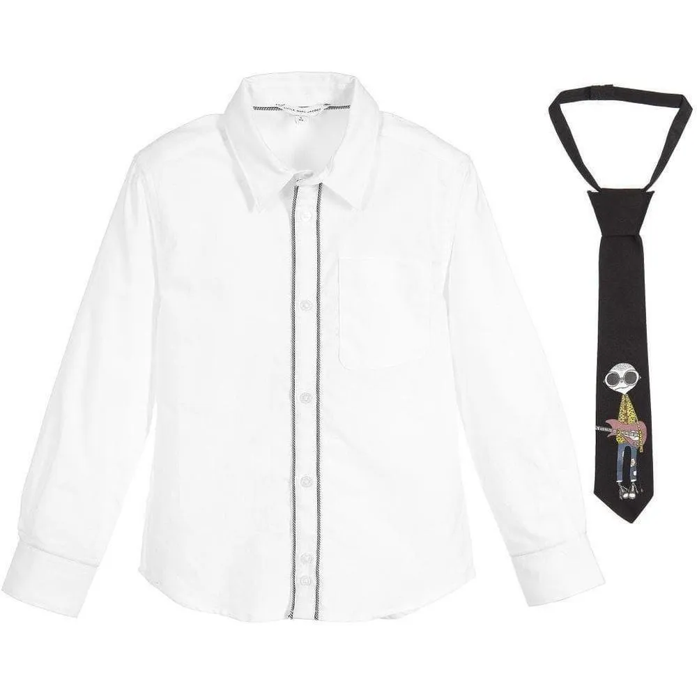 White Long Sleeve Shirt With Tie
