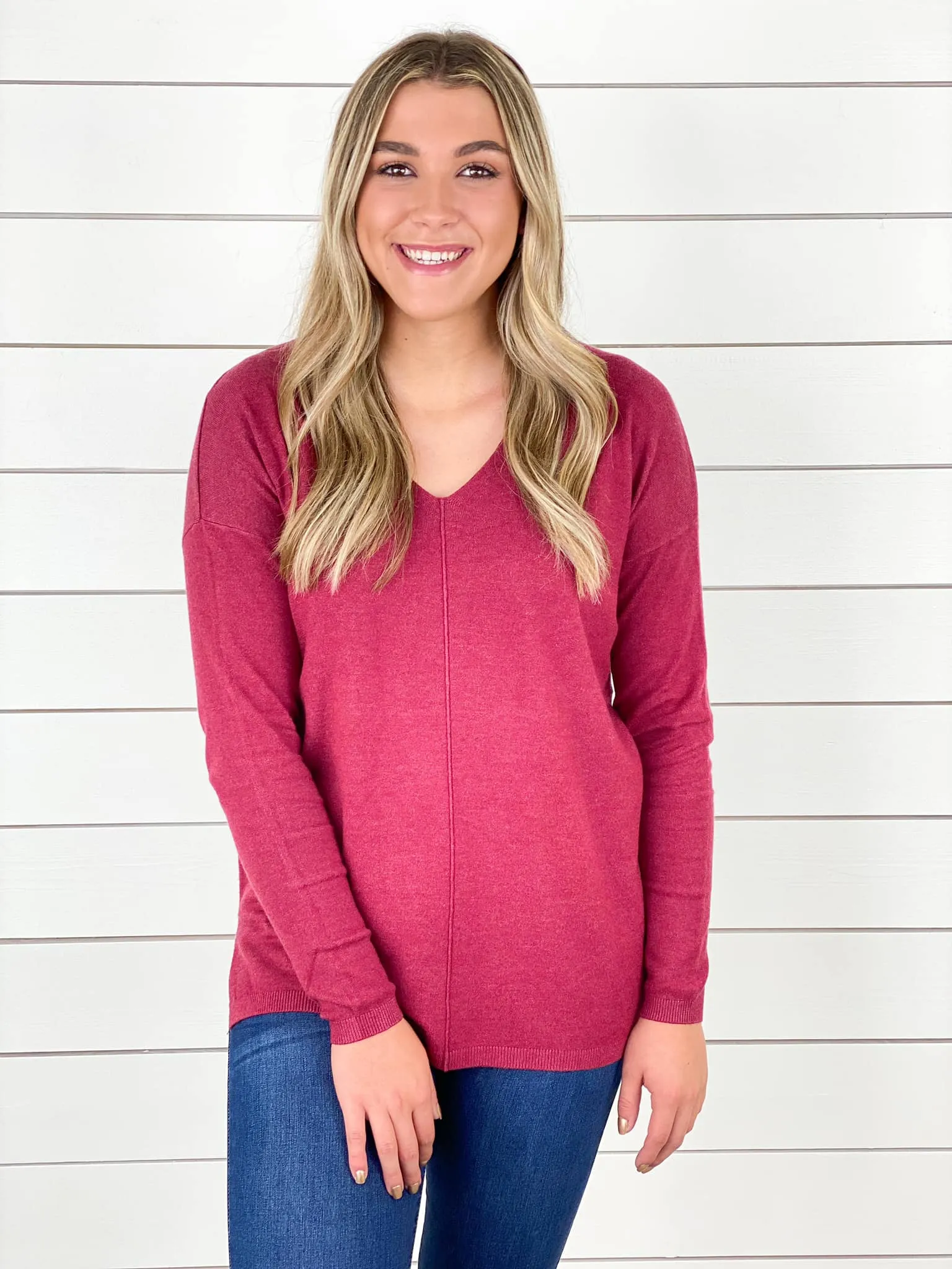 Wine V-Neck Sweater