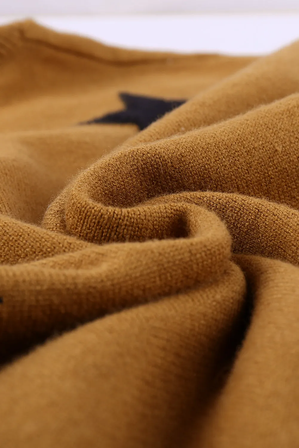 Winter Khaki Turtleneck Dropped Sleeve Star Print Sweater