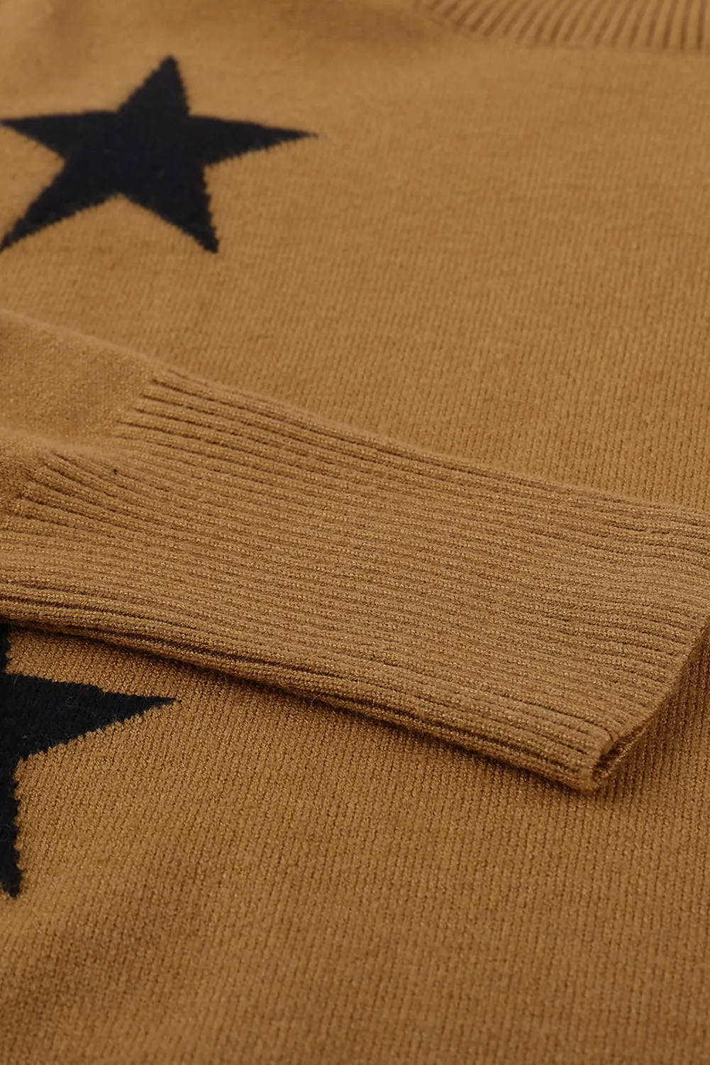 Winter Khaki Turtleneck Dropped Sleeve Star Print Sweater