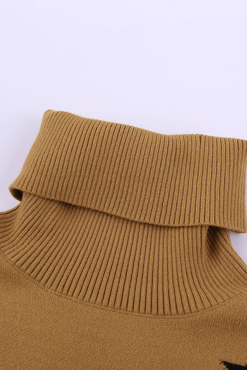 Winter Khaki Turtleneck Dropped Sleeve Star Print Sweater