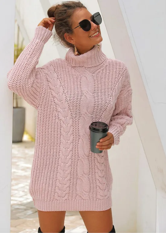 Women's Heavy Needle Pullover Mid-Long Turtleneck Twist Knit Sweater
