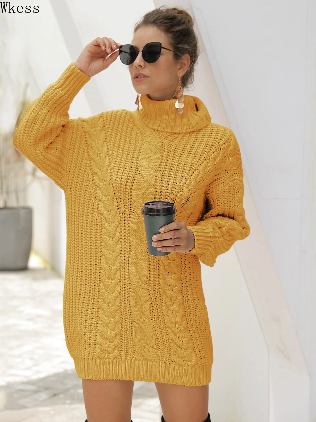 Women's Heavy Needle Pullover Mid-Long Turtleneck Twist Knit Sweater