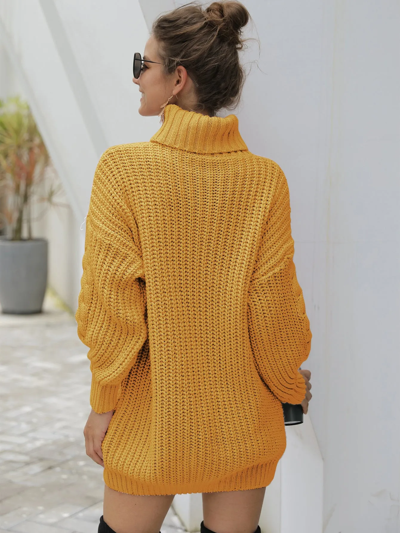Women's Heavy Needle Pullover Mid-Long Turtleneck Twist Knit Sweater